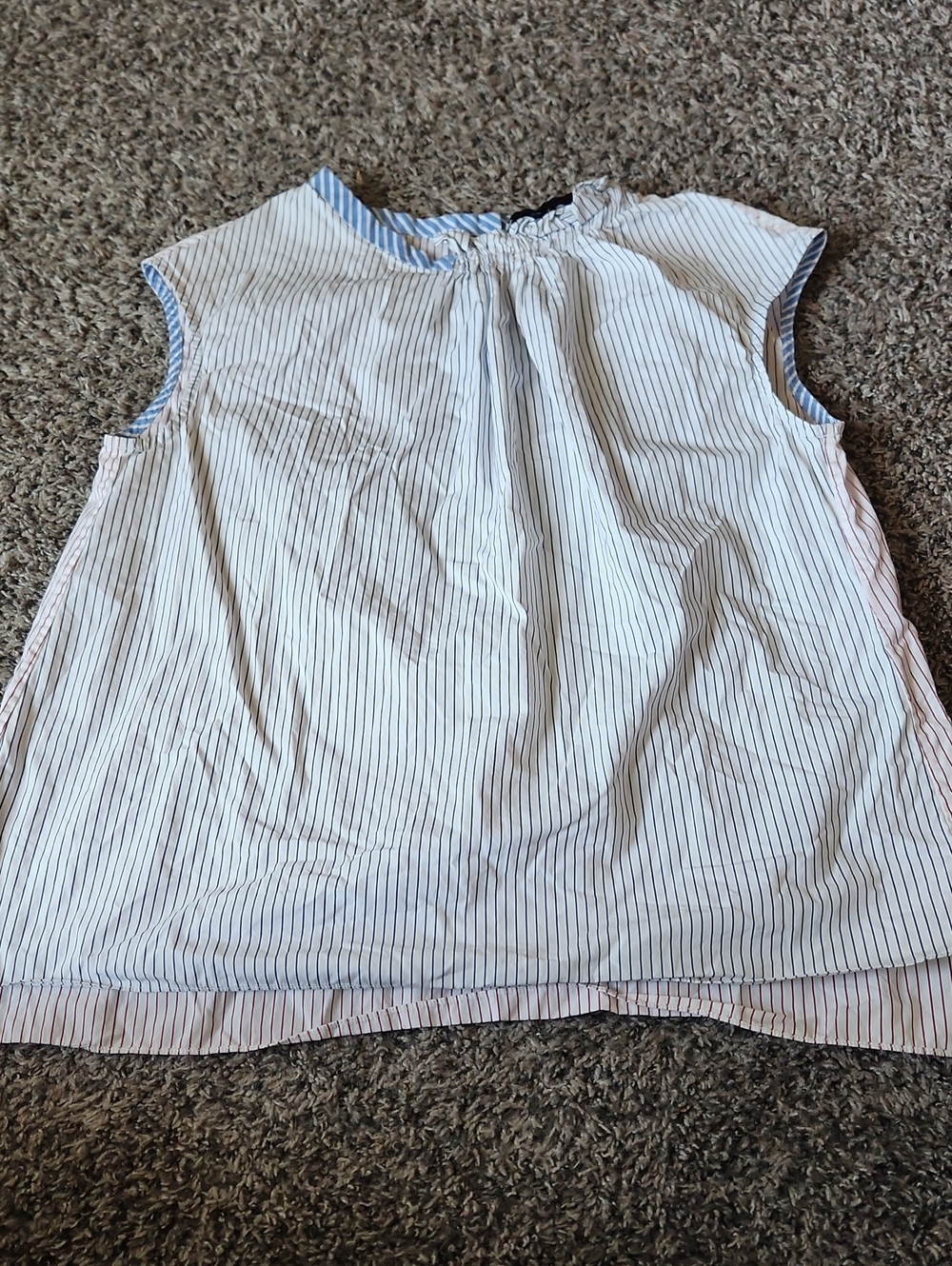 Teija White Sleeveless Striped Blouse with Blue Trim